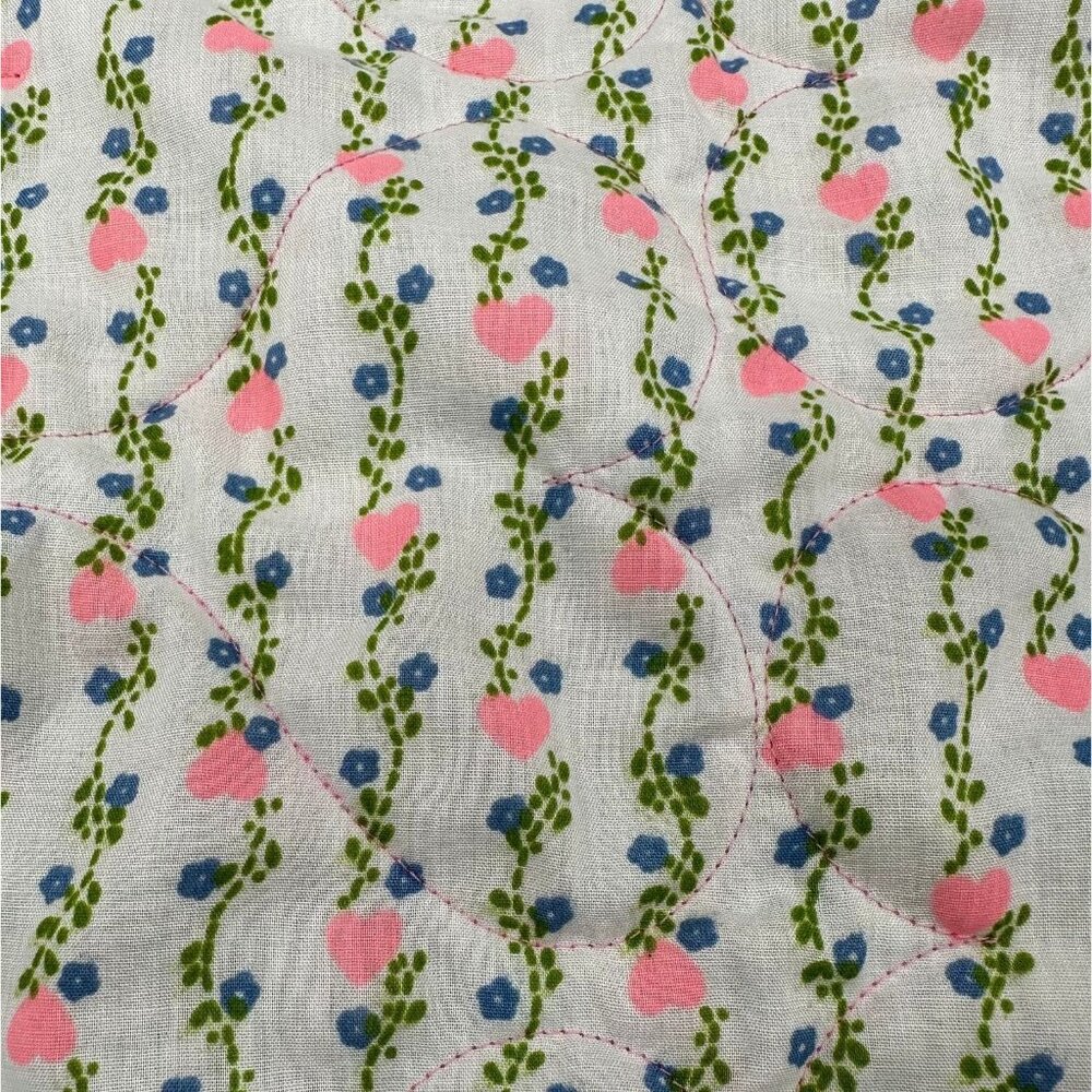 Vintage Handmade Baby Quilt Throw Blanket Pink Blue Hearts Floral Cottage 43x43 - Picture 3 of 8
